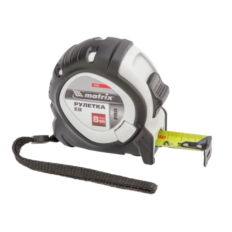 Рулетка Matrix Pro Neon 32593, 8 м x 25 мм, обрезиненный корпус, 3 фиксации в Угличе