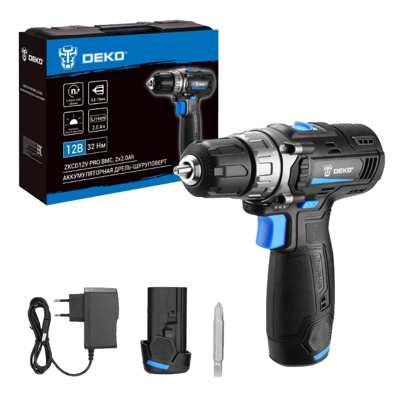 Аккумуляторная дрель-шуруповерт Deko ZKCD12V PRO 084-1015, в кейсе, 12В, 2х2.0Ач в Рыбинске
