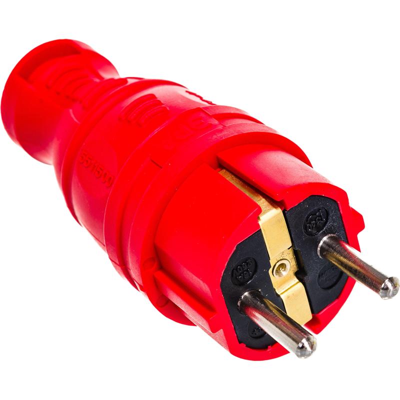 Вилка прямая Эра V8-RED-IP44 (каучуковая, с заземлением, прямая, 16 A, IP44, красная) Б0044547 в Кинешме