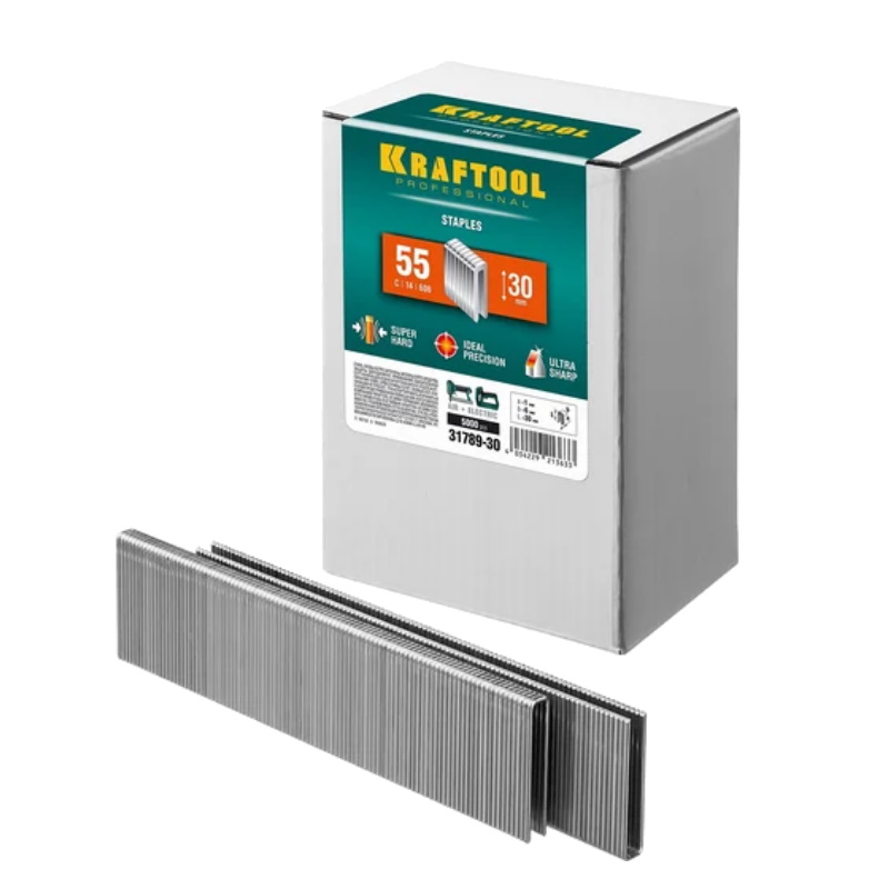 Скобы для степлера Kraftool 31789-30, тип 18GA (55/90/C), 30 мм, 5000 штук в Кинешме