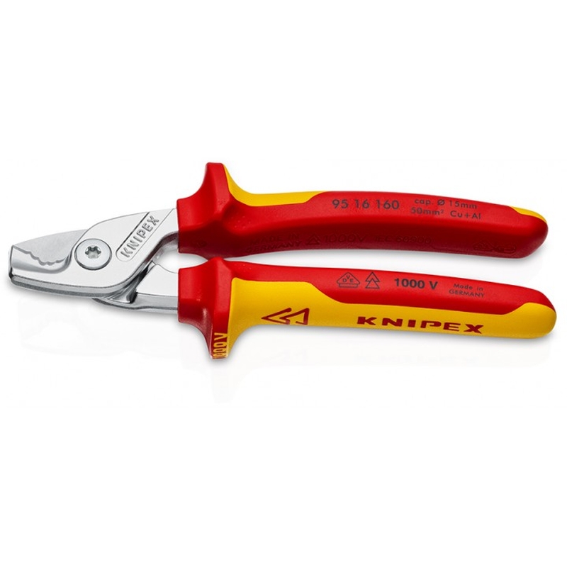 Кабелерез Knipex StepCut KN-9516160 VDE, ступенчатый рез, Ø 15 мм (50 мм²), 160 мм, хром, 2-комп диэлектрические ручки в Кинешме