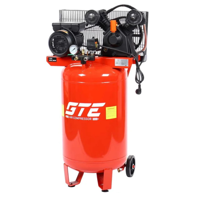 Компрессор вертикальный поршневой с ременным приводом GTE GTE-MR4B120300B, 220В, ресивером 120л, 300л/мин