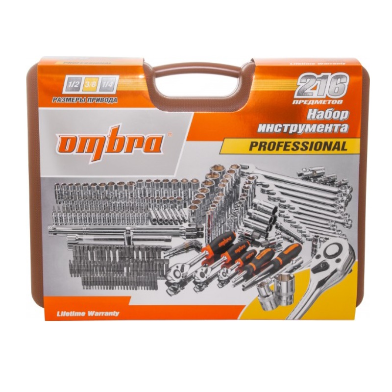 Набор инструмента универсальный Ombra OMT216S 059084, 1/4", 3/8", 1/2"DR, 216 предметов  в Коврове