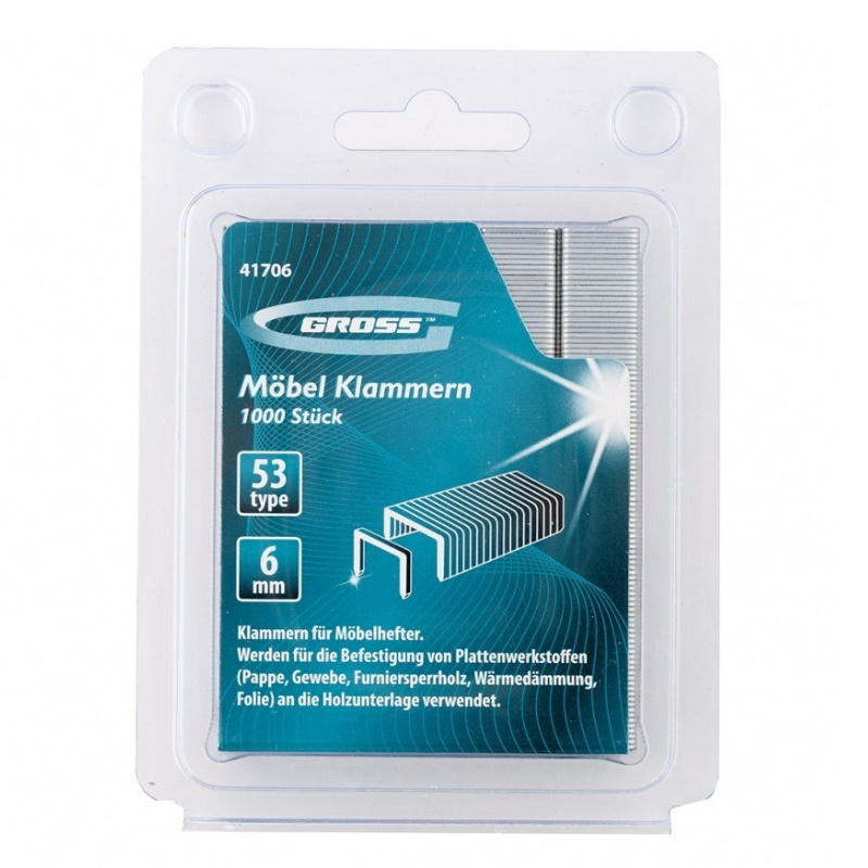 Скобы Gross 41706 6 мм для мебельного степлера усиленные тип 53 1000 шт