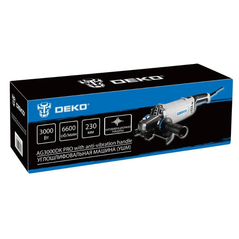 Угловая шлифмашина (болгарка) Deko AG3000DK PRO 083-1032, 230 мм, 3000 Вт, плавный пуск, регулировка оборотов в Муроме
