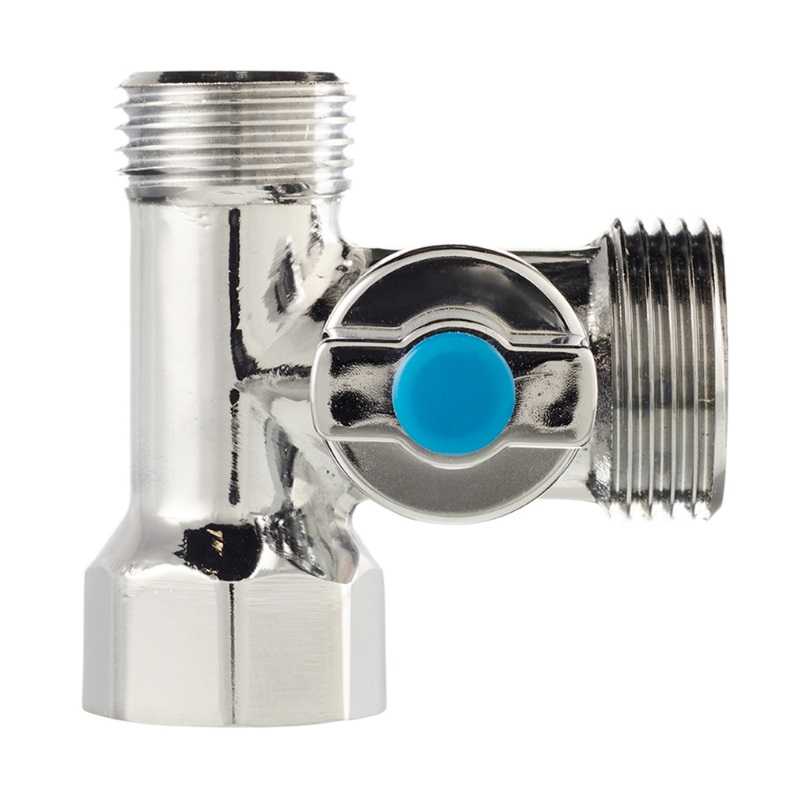 Кран шаровой трехходовой Valtec д/подкл.с/т приборов 1/2"х 3/4"х 1/2" VT.256.N.04