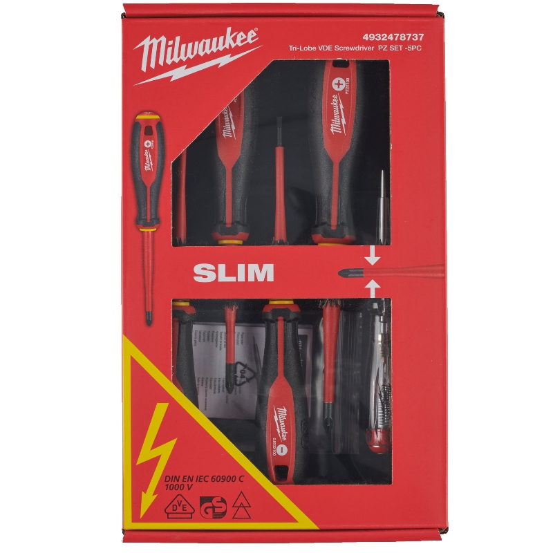 Отвертки диэлектрические Milwaukee 4932478737, VDE, трехгранная рукоятка, набор 5ед. (SL 3/SL 4/PZ1/PZ2/тестер) в Твери