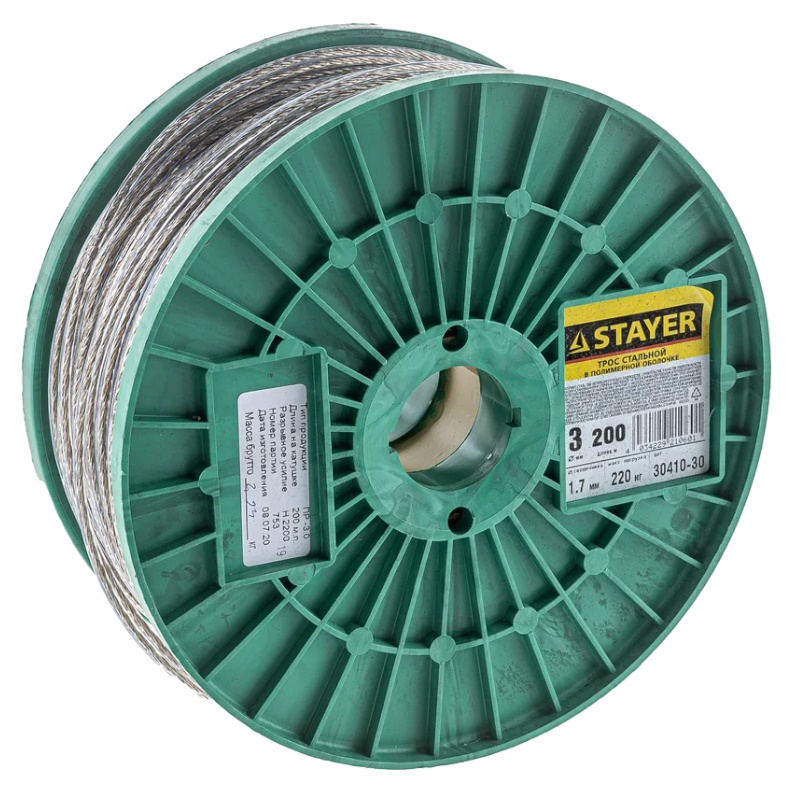 Трос Stayer Master 30410-30, стальной, в полимерной оболочке, d=3,0 мм, L=200 м  в Череповце