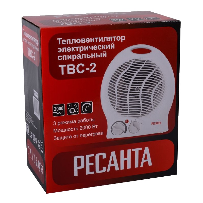 Тепловентилятор для квартиры Ресанта ТВС-2 67/2/2 (напряжение 220 В, 2 кВт, холодный ветродуй)
