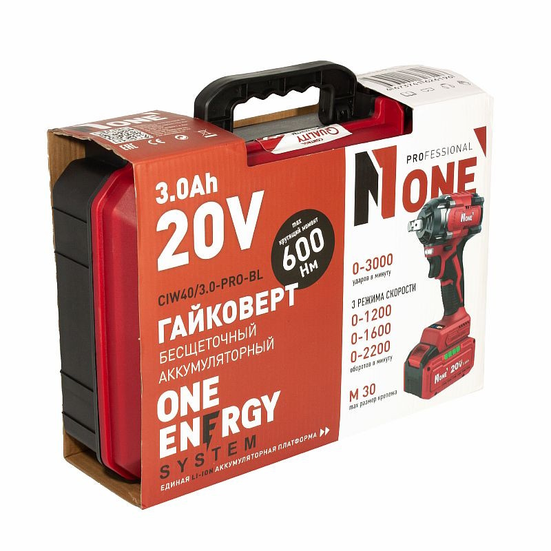 Гайковерт аккумуляторный бесщеточный ударный №1 CIW40/3.0-PRO-BL (600Hm, 20V, 3.0Ah, 2акк, З/У, набор головок, кейс) в Вологде