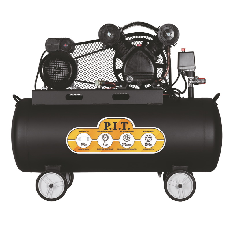 Компрессор электрический масляный P.I.T. PAC100-C2 (3.3 кВт, 370 л/мин, 100 л, 2 выхода, 2 манометра) в Костроме
