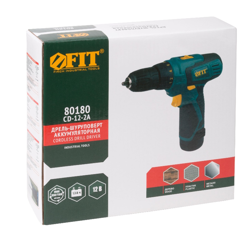 Дрель-шуруповерт аккумуляторная Fit 80180, 12 В, 0-350/1100 об/мин, 20 Нм, 1 (Li-Ion) 1,3 Ач, 1 ч в Костроме