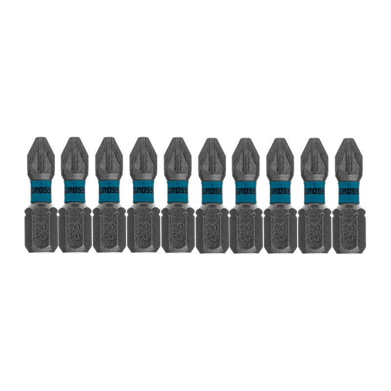 Набор бит торсионных Gross 11484 PZ2x25 мм для ударных шуруповертов 10 шт 462₽