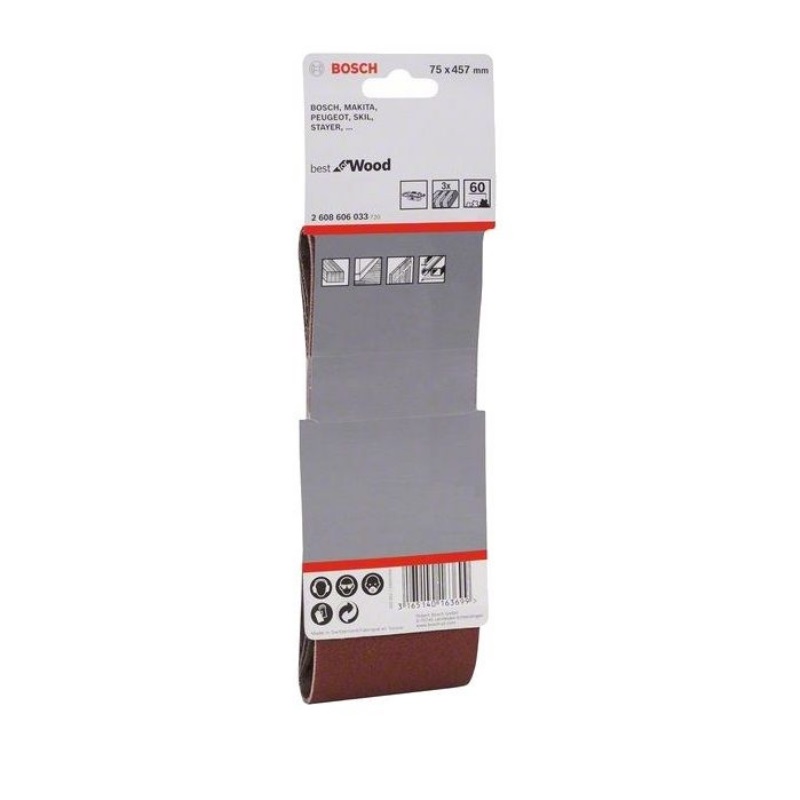 Шлифовальная лента Bosch 2.608.606.033 (75x457 мм, K60, 3 предмета) в Кинешме