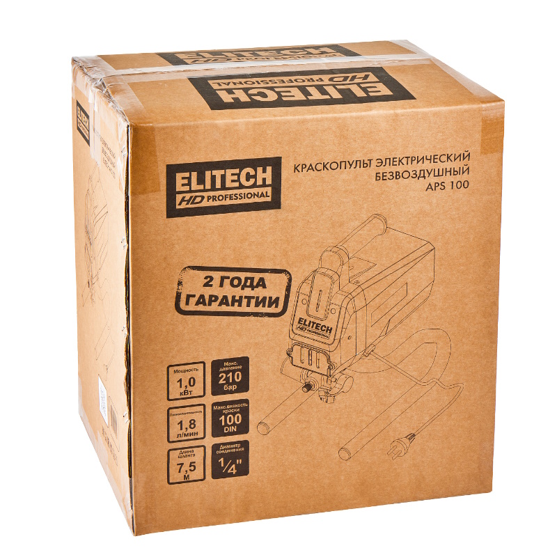 Краскопульт безвоздушный Elitech APS 100 211337,1 кВт, 1,8 л/мин,100 DIN, 210 бар в Иваново