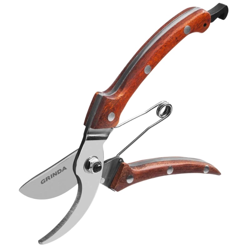 Плоскостной секатор Grinda PROLine P-17 423417, 195 мм, нержавеющая сталь, с деревянными рукоятками, цельнокованый, компактный в Костроме