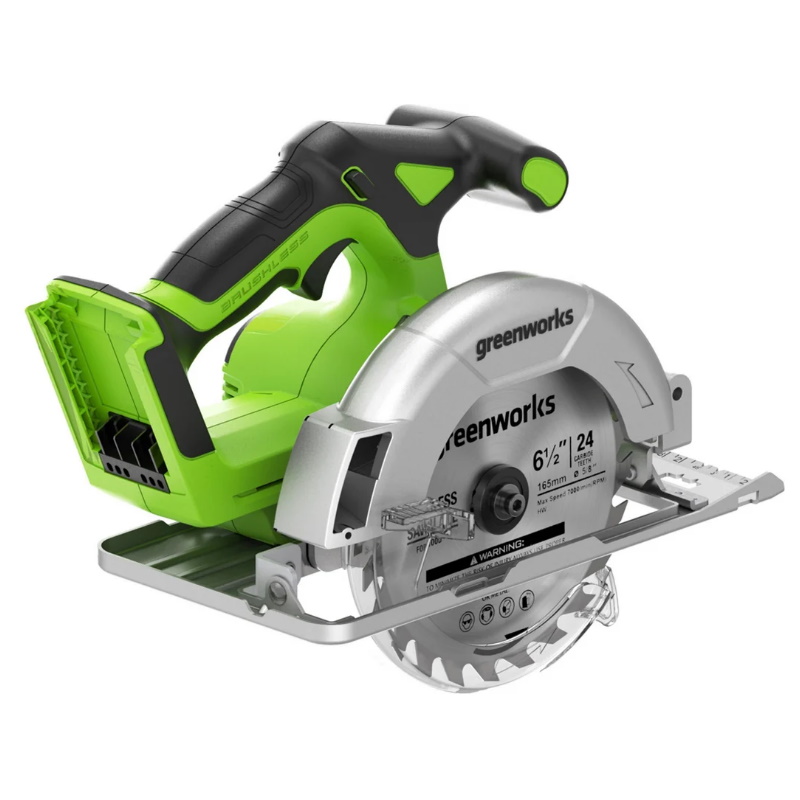 Дисковая пила Greenworks GD24CS165 24V 1501607CUG, аккумуляторный, бесщеточный, 165х20мм, 4800 об/мин, рез 57мм, 1х5Ач, ЗУ, кор