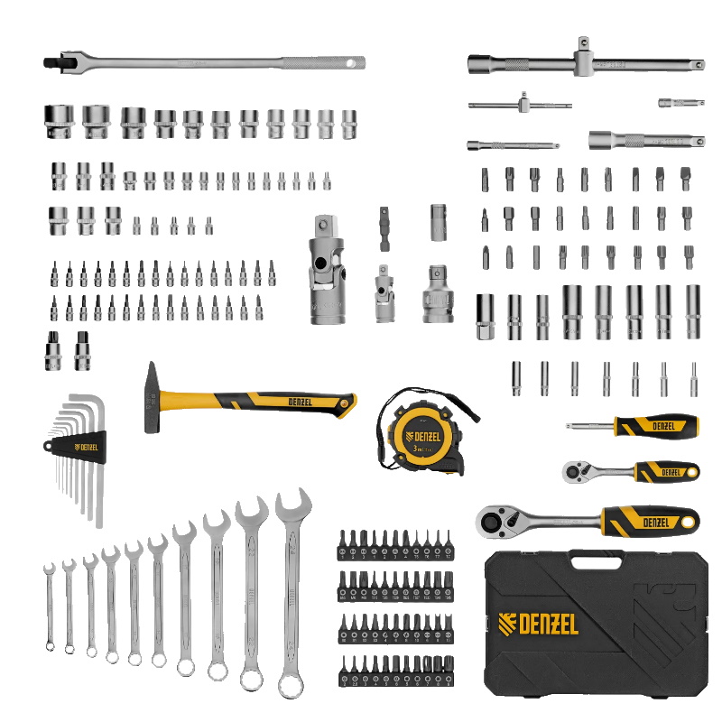 Набор инструментов Denzel 15806, 1/2", 1/4", CrV, S2, пластиковый кейс, 194 предмета