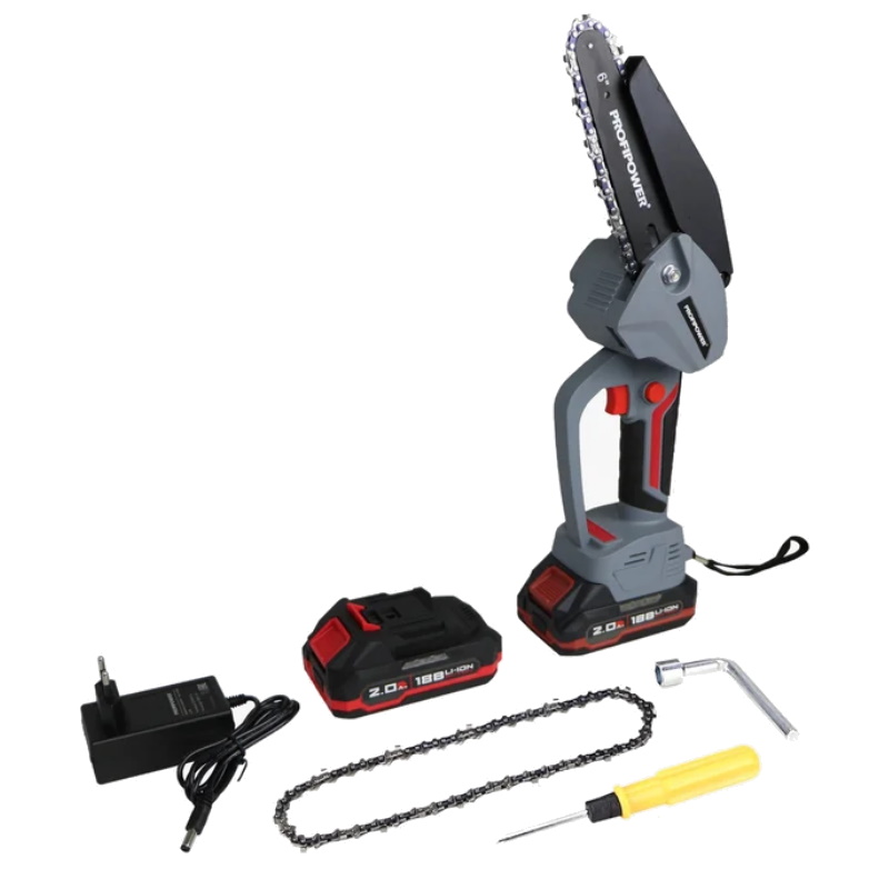 Пила цепная аккумуляторная ProfiPower MKGST-18V E0097, бесщеточная, 18 В, 2 шт АКБ Х 2.0Ач, шина 6", 37 звеньев, 2 шт - цепи