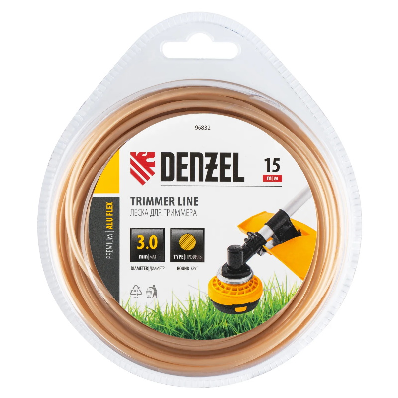 Леска для триммера армированная алюминием круглая Denzel ALUFLEX 96832, 3,0мм х 15м, блистер в Александрове