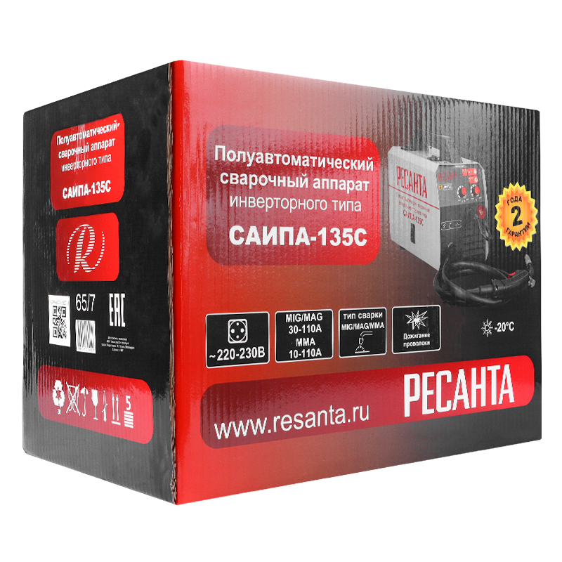 Сварочный полуавтомат Ресанта САИПА-135C MIG инверторный 83кг 15А