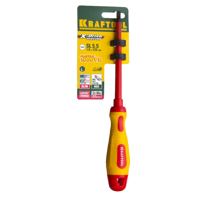 Отвертка Kraftool 250083-5.5-125, высоковольтная, Cr-Mo-V стержень, двухкомпонент. маслобензостойкая рукоятка, SL, 5,5х125мм  в Кинешме