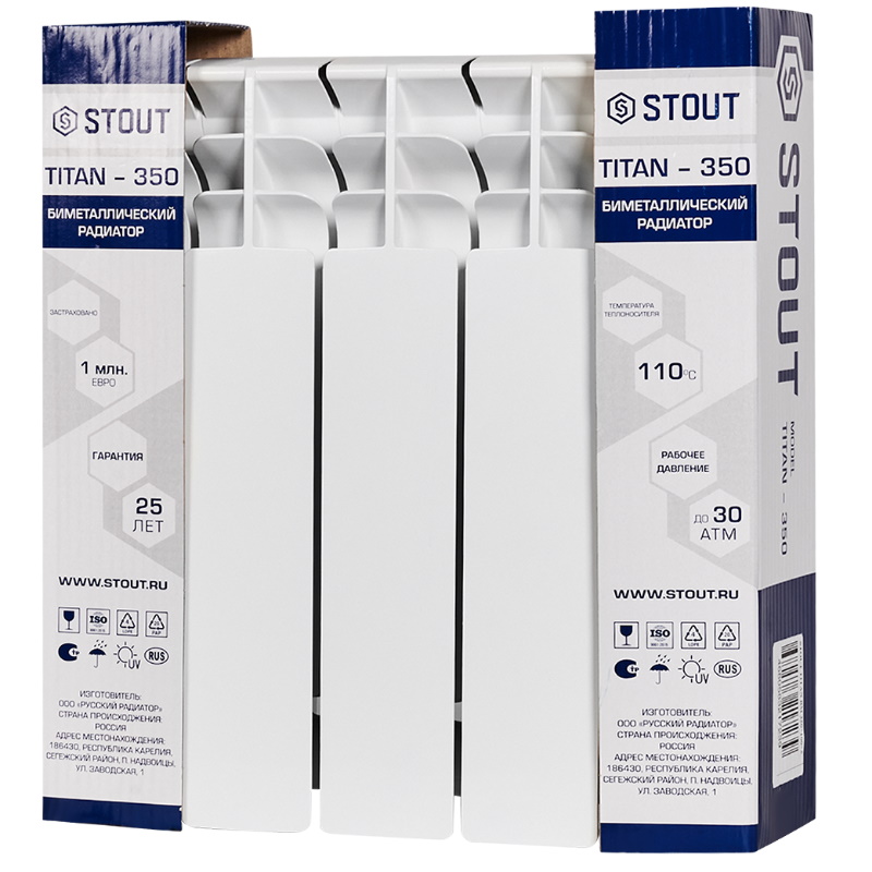 Радиатор Stout TITAN 350 SRB-3310-035005, 5 секций, биметаллический, боковое подключение, белый RAL 9016 в Переславле