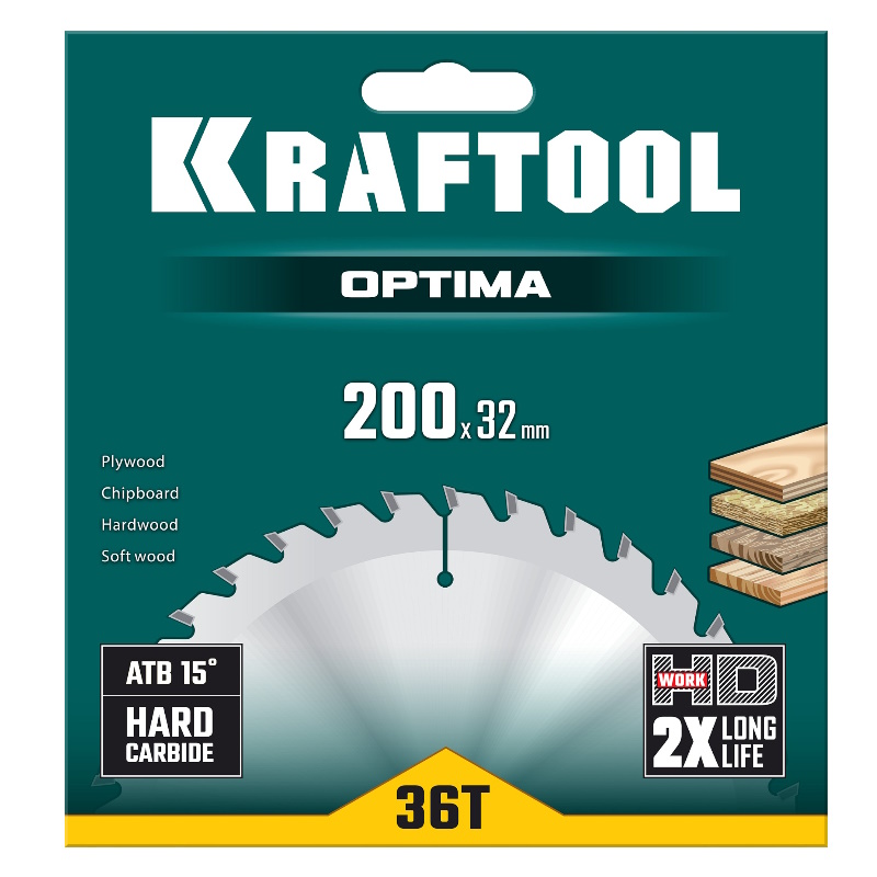 Пильный диск по дереву Kraftool Optima 36951-200-32, 200 х 32 мм, 36Т  в Кинешме