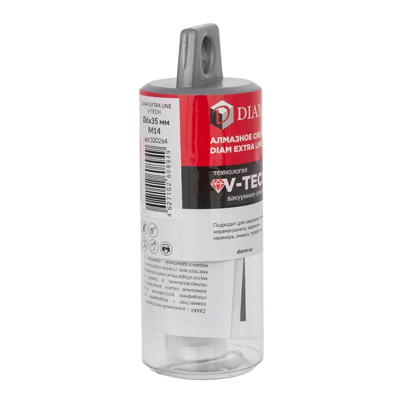 Сверло алмазное Diam EXTRA LINE V-TECH 6x35xМ14 320264 (вакуумное спекание) керамика, керамогранит, гранит, мрамор
