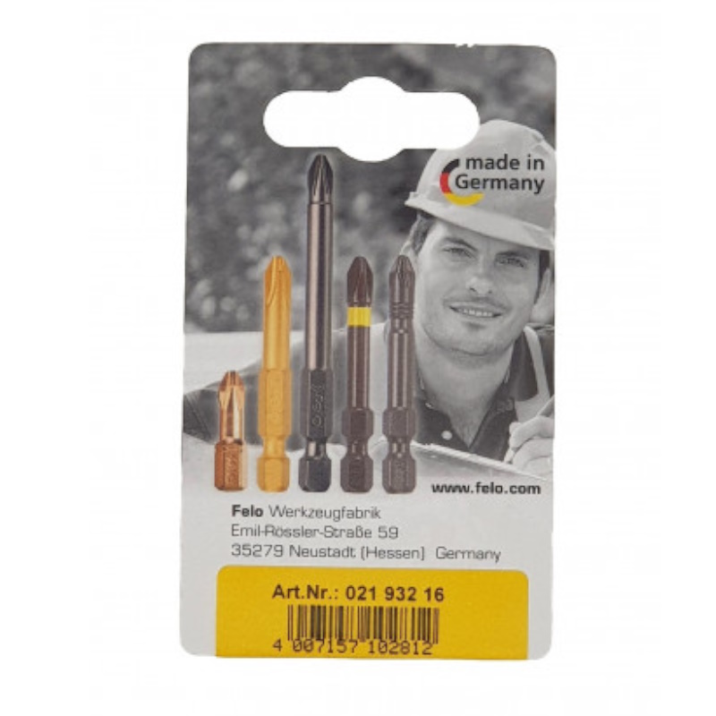 Бита крестовая Felo Industrial 02193216, PZ 1/PZ 2/PZ 3X25, 3 шт., в блистере(Германия)