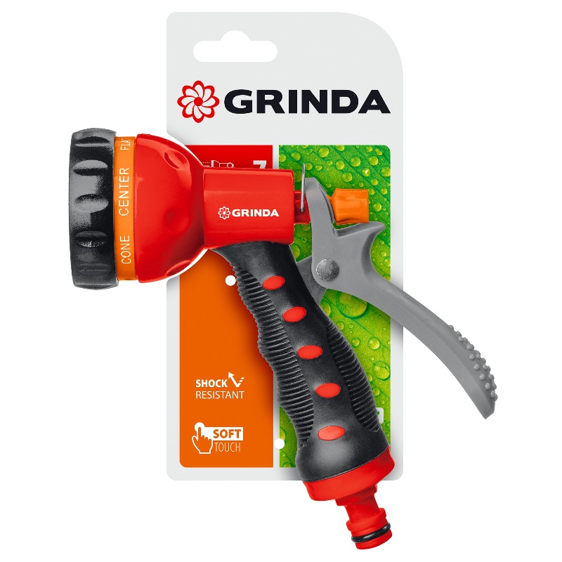 Поливочный пистолет Grinda T-7 8-427185, 7 режимов, курок сзади, пластиковый с TPR в Кинешме