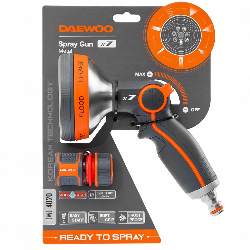 Пистолет распылитель металлический Daewoo Spray Gun DWG 4020, 7 режимов в Иваново