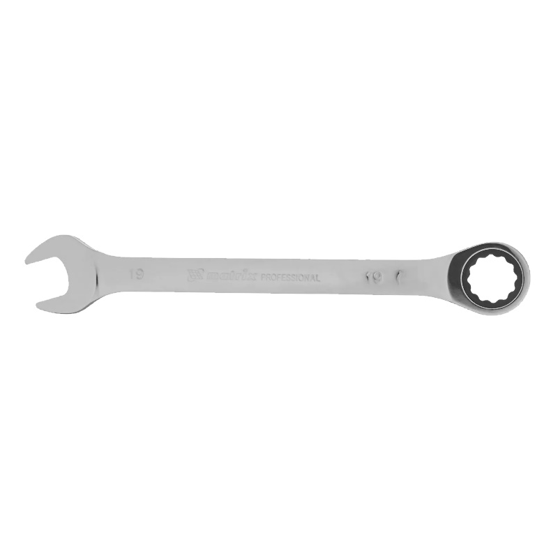 Комбинированный трещоточный ключ Matrix Professional 14812, 19 мм, CrV, зеркальный хром