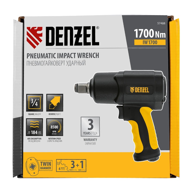 Ударный пневмогайковерт Denzel IW1700 57488 (3/4", 8500 об/мин, 1700 Нм) в Коврове