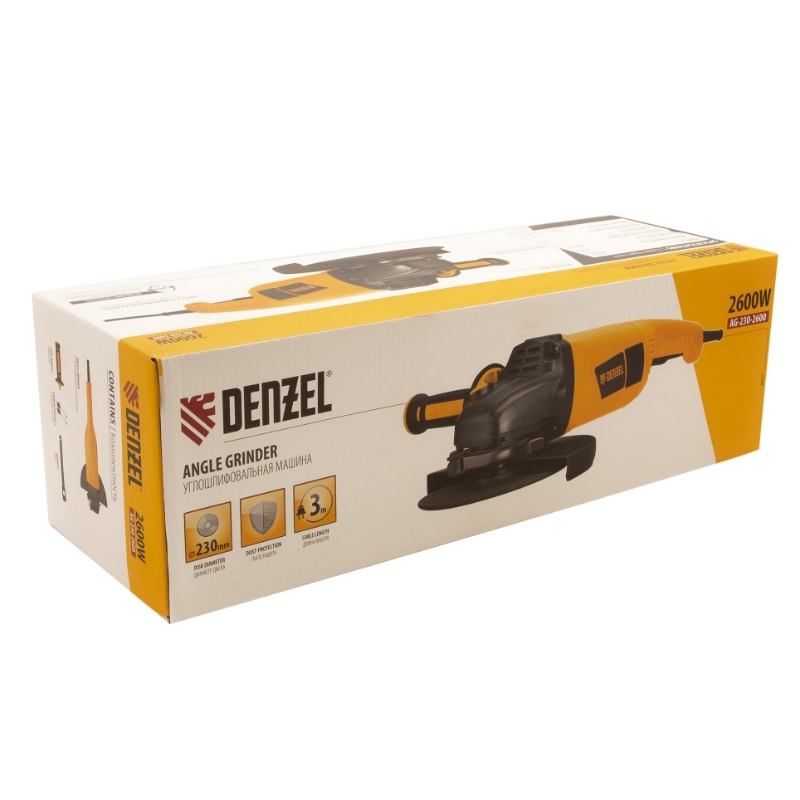 Угловая шлифмашина (болгарка) Denzel AG230-2600 26917, 230 мм, 2600 Вт, плавный пуск в Муроме