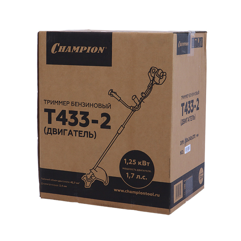 Бензиновый триммер для стрижки газона Champion T433-2 (1.25 кВт, U-образная рукоятка, разъемная штанга) в Череповце