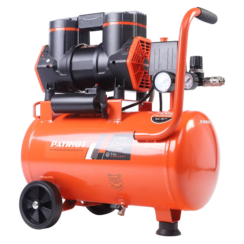 Компрессор поршневой Patriot KDS 280 F24 526302424, безмасляный, 280 л/мин, 1,45 кВт, 8 бар, 24 л, 2800 об/мин, быстросъем + елочка 1/4 в Ярославле