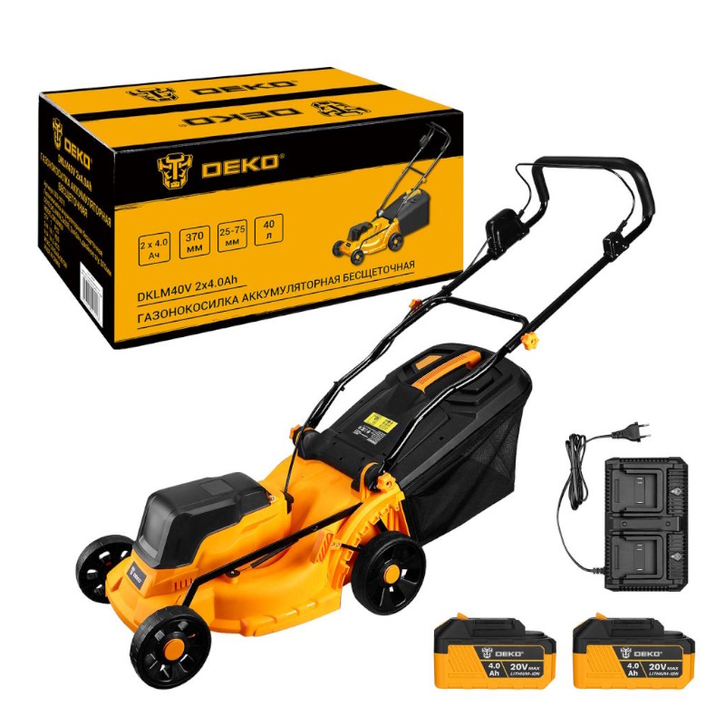 Газонокосилка аккумуляторная Deko DKLM40V 083-2018, бесщеточная, 2х20В, 2x4.2Aч, двойное з/у, 370мм в Иваново