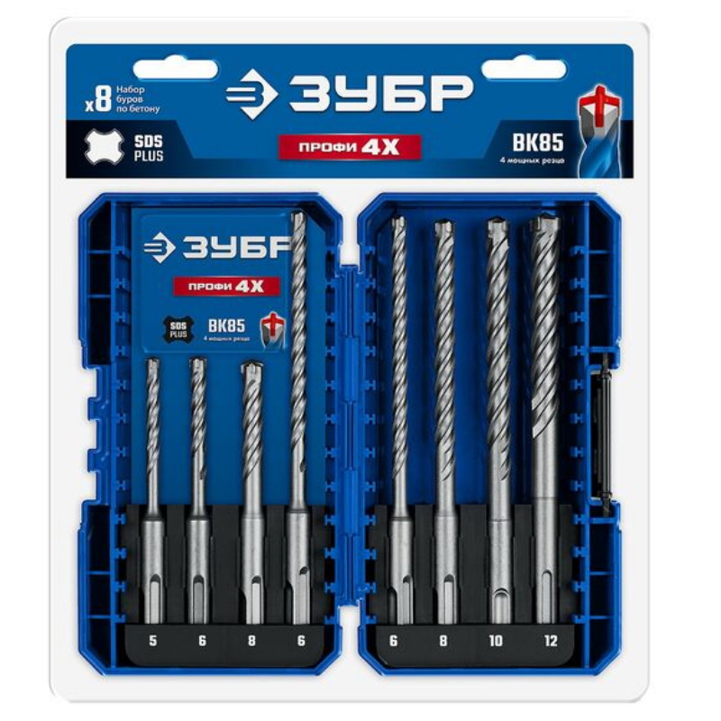 Буры Зубр ПРОФИ-4Х 29313-H8-2, SDS-plus, набор №2, 8 штук в Иваново