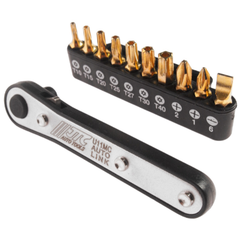 Набор бит JTC JTC-U11MC, 1/4" SL6, PH1-2, T10Н-T40Н, с ключом трещоткой, 11 предметов в Муроме