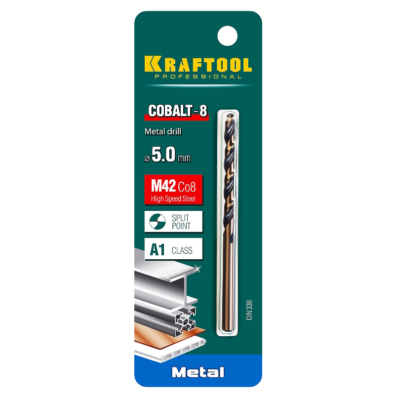 Сверло по металлу Kraftool COBALT 29656-5, 5.0х86мм, HSS-Co(8%) сталь М42 в Туле