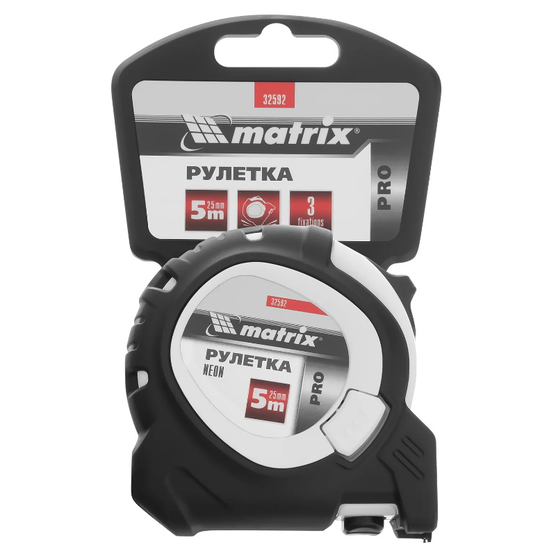 Рулетка Matrix Neon PRO 32592, 5 м x 25 мм, обрезиненный корпус, 3 фиксации в Туле