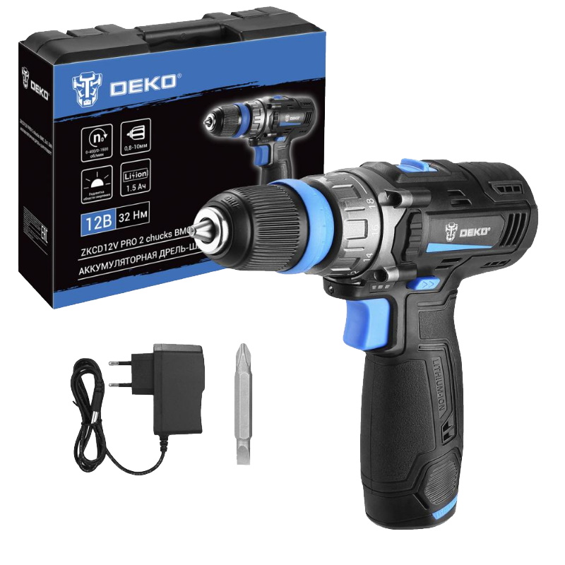 Аккумуляторная дрель-шуруповерт Deko ZKCD12V PRO 084-1013, в кейсе, co съемным патроном, 12В, 2х1.5Ач в Туле