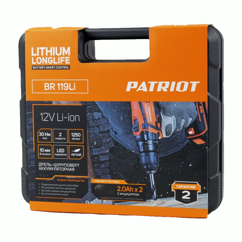 Дрель-шуруповерт аккумуляторная Patriot BR 119Li 180301119, 12В в Угличе