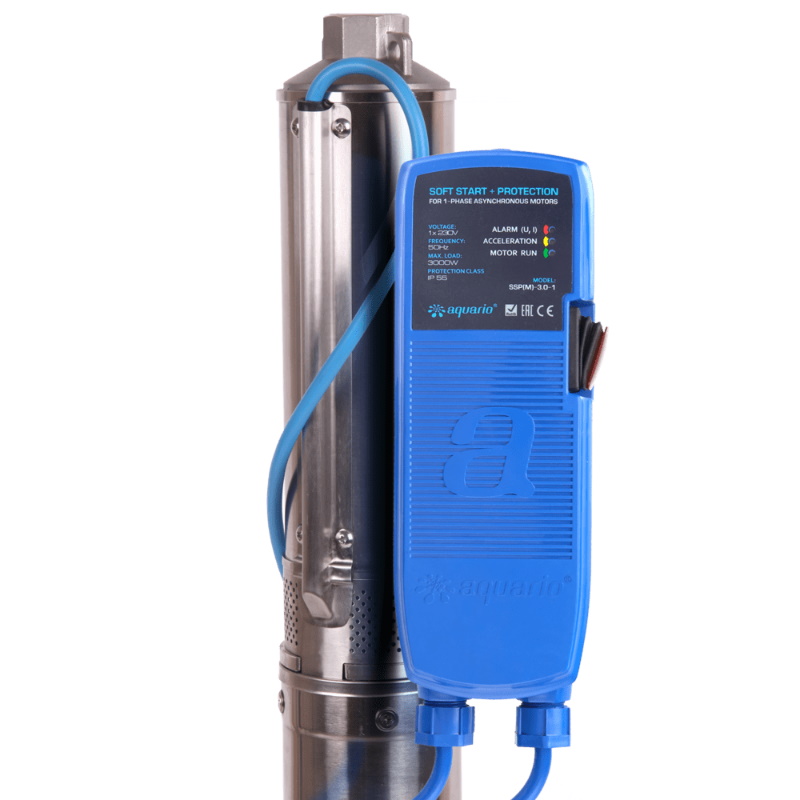 Насос скважинный Aquario ASP1,8E-50-90(P) 3405, с плавным пуском, с встроенным конденсатором, кабель 50м в Твери