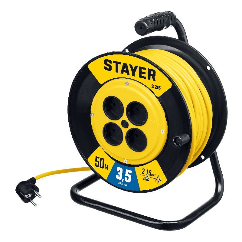 Удлинитель силовой на катушке Stayer S 215 55072-50, ПВС, 2х1.5, 50 м, 3500 Вт