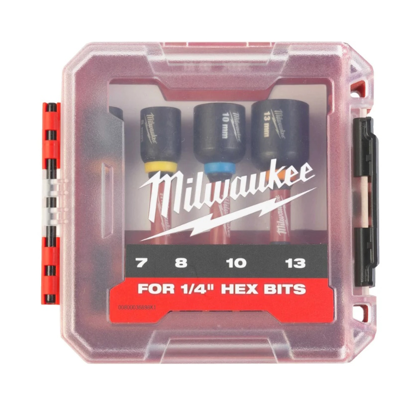 Насадки магнитные торцевые Milwaukee SHOCKWAVE GEN II 4932492445, с хвостовиком 1/4" HEX, набор 4 шт., 7/8/10/13мм - 65мм в Твери