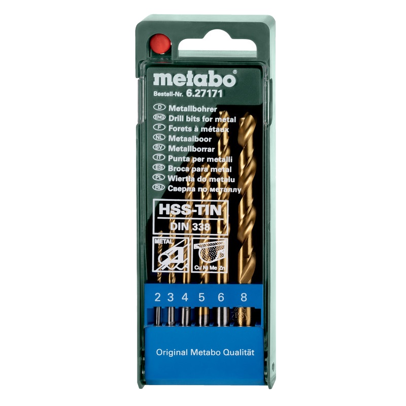 Набор сверл Metabo 627171000, HSS-TiN, 2-8 мм, 6 штук