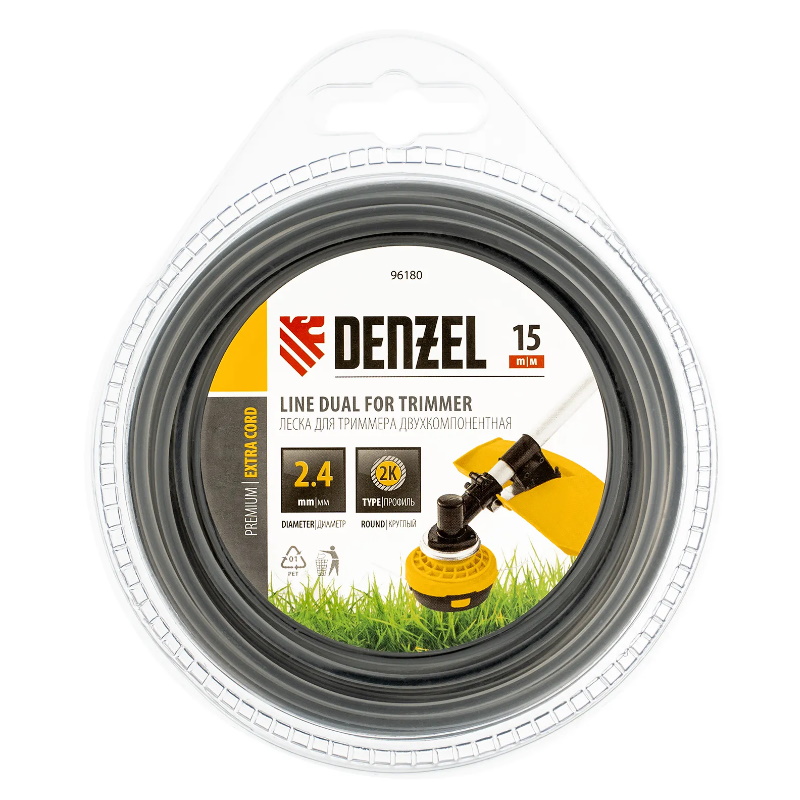 Леска двухкомпонентная для триммера Denzel EXTRA CORD 96180, круглая 2,4ммх15м