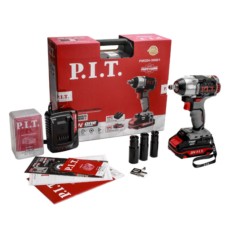 Гайковерт аккумуляторный P.I.T. PIW20H-300B/1, бесщеточный, ударный, 20В, 300Нм, квадрат 1/2" и шестигранный, 2АЧ, ЗУ, кейс в Вологде